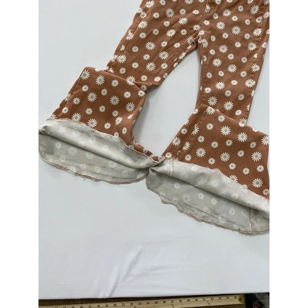 Altar'd State Daisy Print Bell Bottom Flare Jeans Medium Boho Hippie Chic - Picture 8 of 10